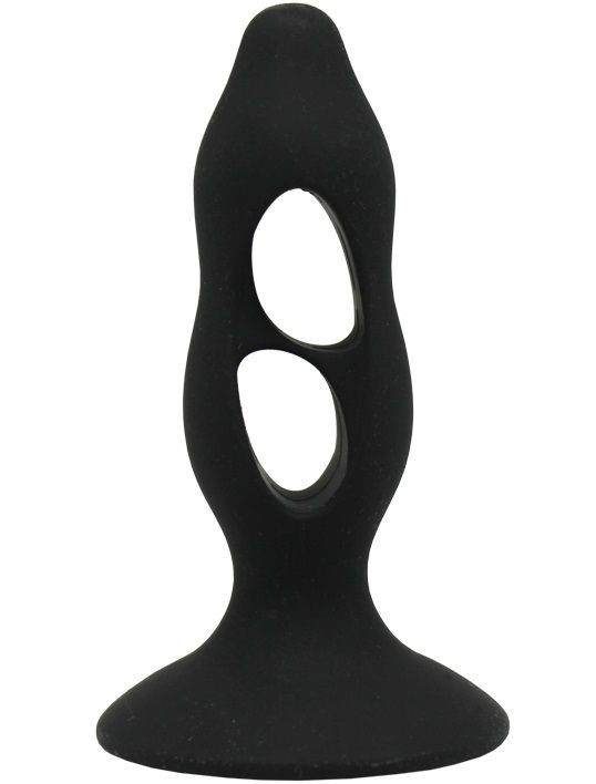 Чёрная анальная пробка с полостями для сжатия и легкого введения - 11 см. от Baile