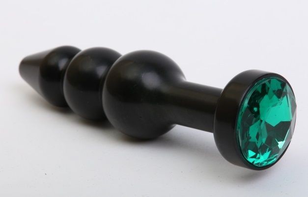 Чёрная анальная ёлочка с зеленым кристаллом - 11,2 см. от 4sexdreaM