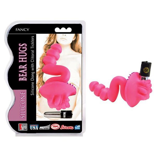 Розовый вагинальный стимулятор с щёточкой и вибропулей Bear Hugs от Dream Toys