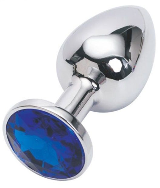 Серебряная металлическая анальная пробка с синим стразиком - 7,6 см. от 4sexdreaM
