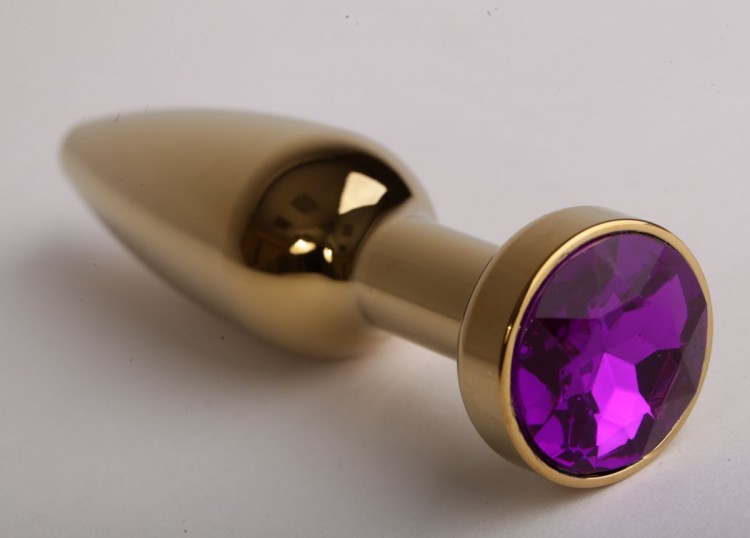 Золотистая анальная пробка с фиолетовым кристаллом - 11,2 см. от 4sexdreaM