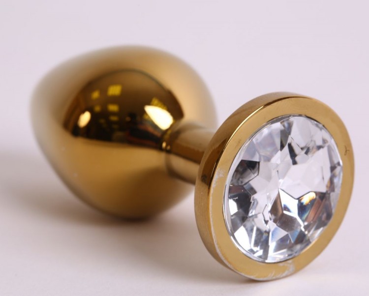 Золотистая анальная пробка с прозрачным кристаллом - 8,2 см. от 4sexdreaM