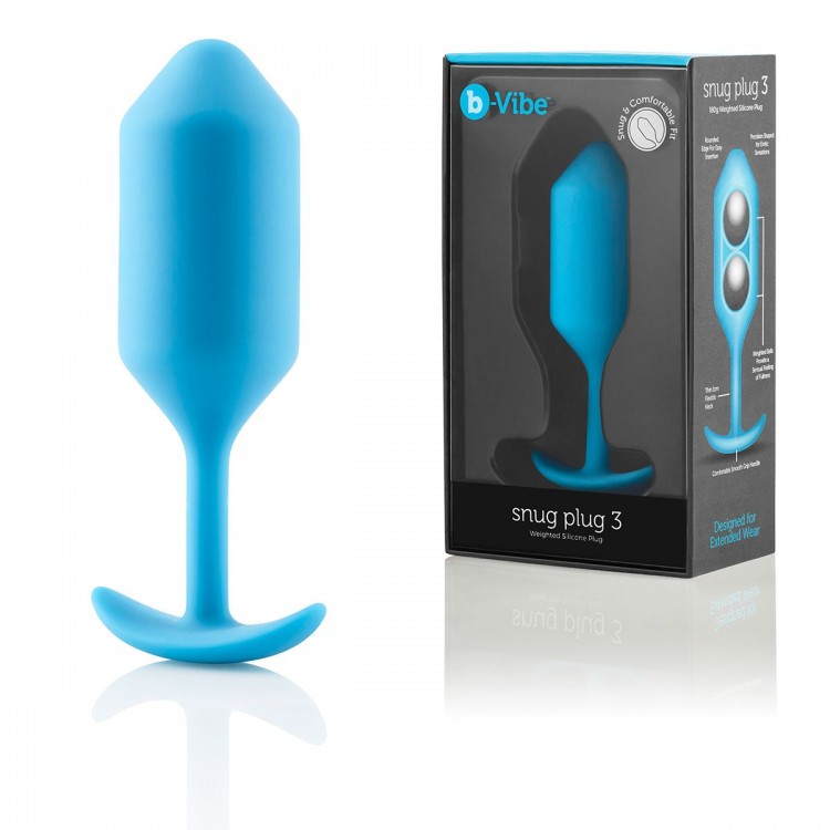 Голубая пробка для ношения B-vibe Snug Plug 3 - 12,7 см. от b-Vibe