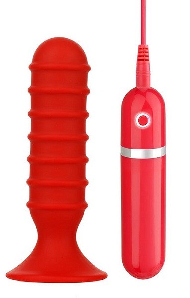Красный анальный вибратор с рёбрышками - 13 см. от Dream Toys