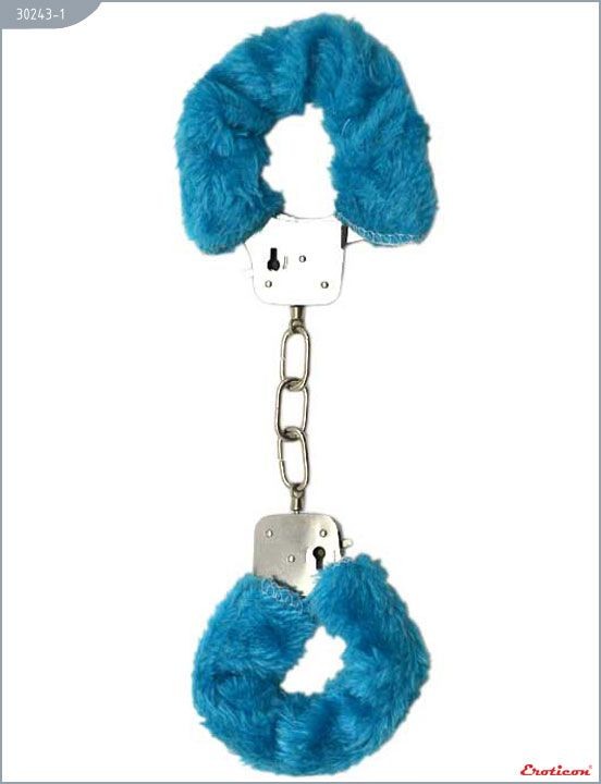 Металлические наручники с голубым мехом от Eroticon