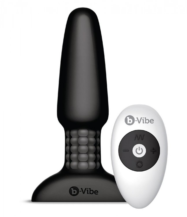 Чёрная вибровтулка с ротацией шариков RIMMING REMOTE CONTROL PLUG BLACK - 15,2 см. от b-Vibe