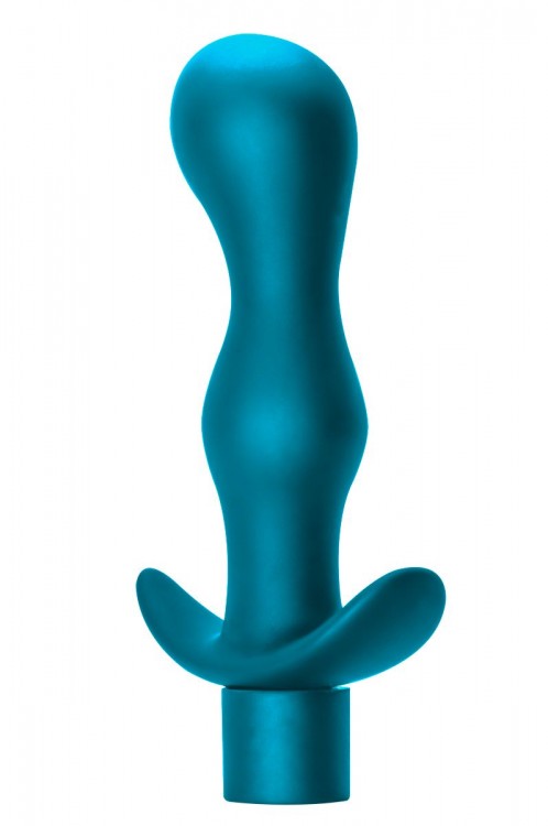 Бирюзовая фигурная анальная пробка с вибрацией Passion - 14 см. от Lola toys