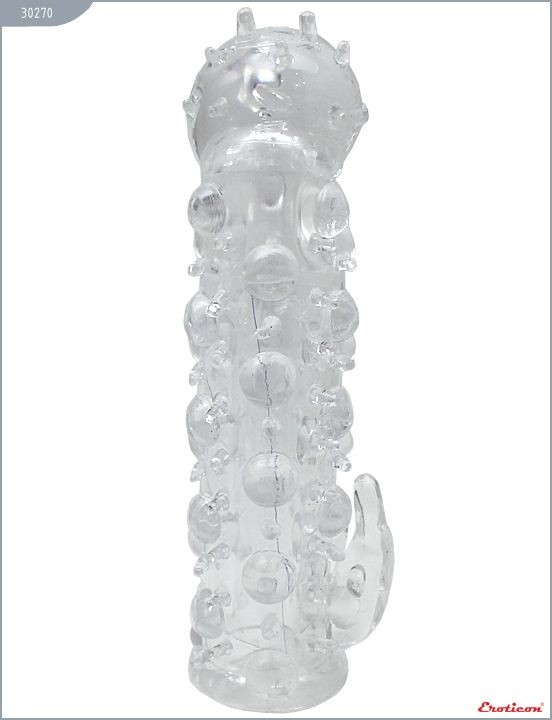 Прозрачная насадка с шипиками и хвостом - 11 см. от Eroticon