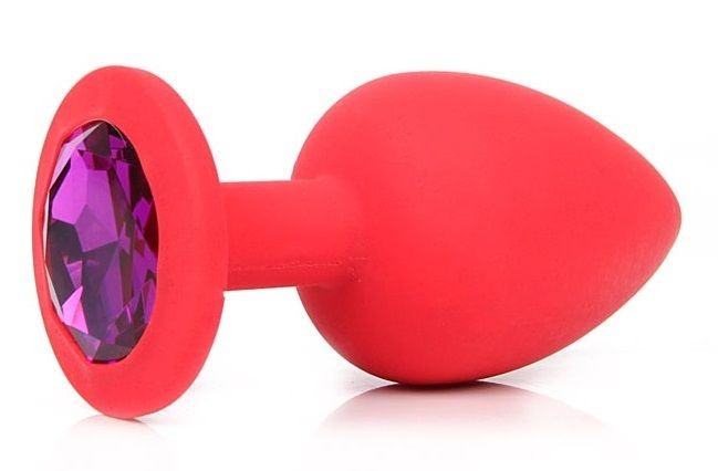 Красная силиконовая пробка с фиолетовым кристаллом размера L - 9,2 см. от Vandersex