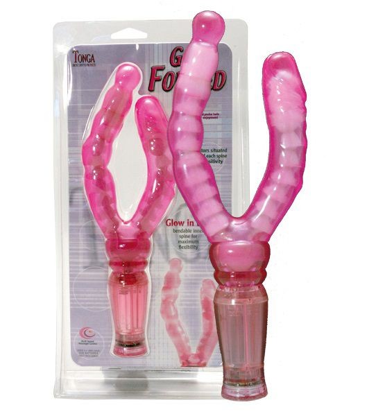 Розовый вагинально-анальный вибромассажёр Get Forked - 16,5 см. от Tonga