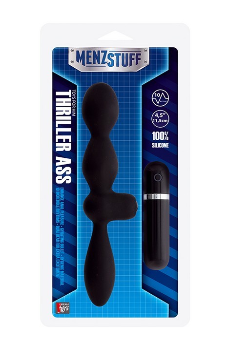 Чёрная двусторонняя вибровтулка  MENZSTUFF THRILLER ASS DUAL HEAD от Dream Toys