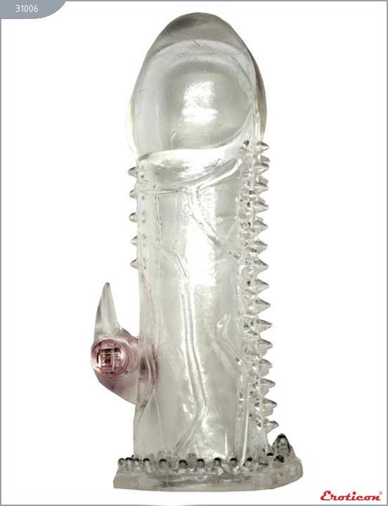 Прозрачная закрытая насадка с виброкоготком - 13 см. от Eroticon