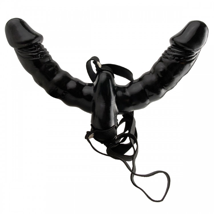 Двойной страпон с вибрацией Vibrating Double Delight Strap-On от Pipedream