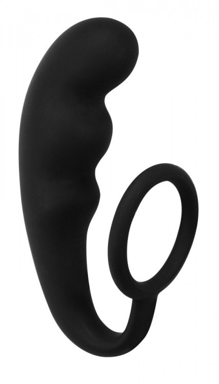Чёрное эрекционное кольцо с анальным стимулятором Mountain Range Anal Plug от Lola toys