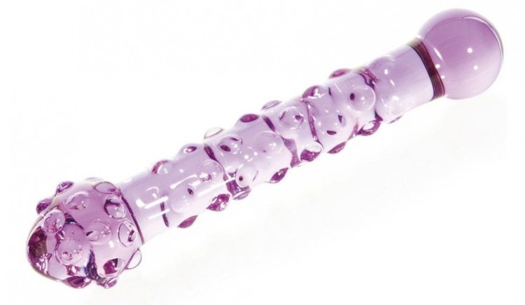 Нежно-фиолетовый стеклянный фаллоимитатор с шишечками - 18 см. от Sexus