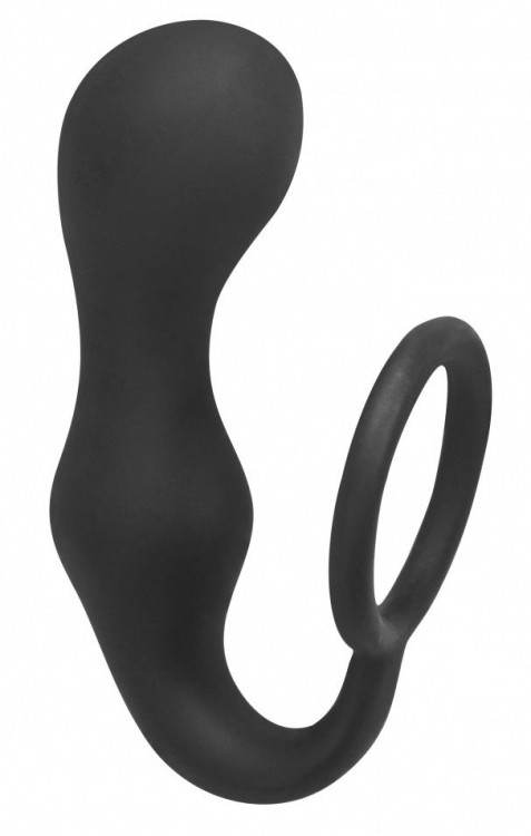 Чёрное эрекционное кольцо с анальной пробкой Double Pleasure Anal Plug от Lola toys