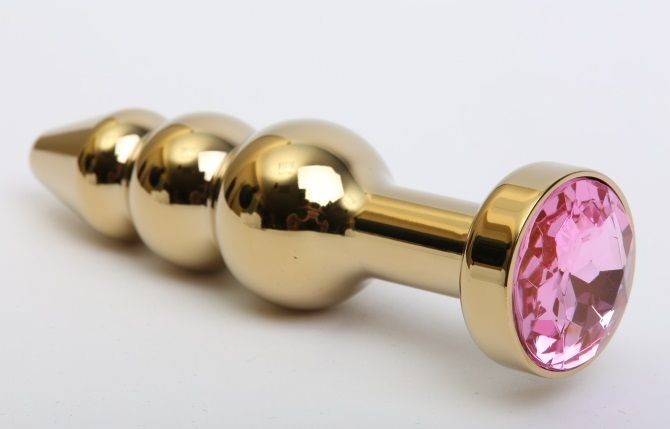 Золотистая анальная ёлочка с розовым кристаллом - 11,2 см. от 4sexdreaM