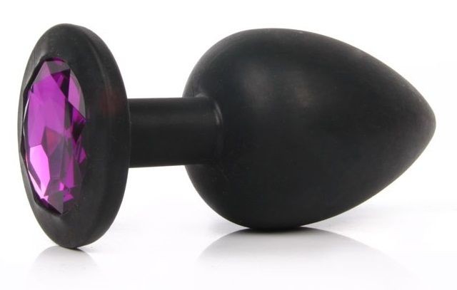 Чёрная силиконовая пробка с фиолетовым кристаллом размера L - 9,2 см. от Vandersex