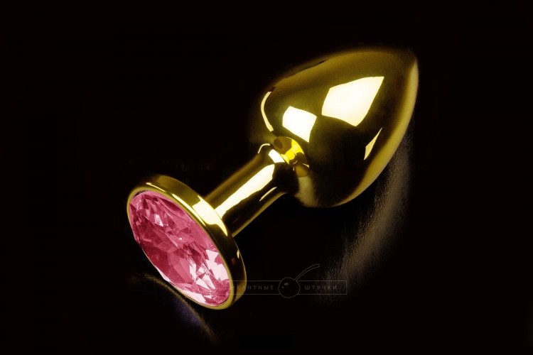 Маленькая золотистая анальная пробка с круглым кончиком и рубиновым кристаллом - 7 см. от Пикантные штучки
