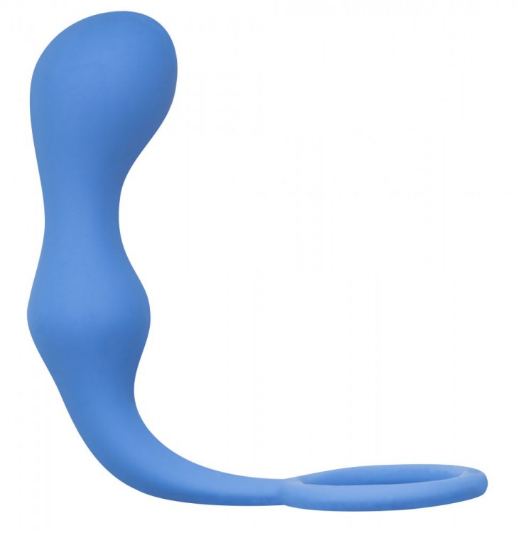 Синее эрекционное кольцо с анальной пробкой Double Pleasure Anal Plug от Lola toys