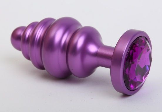 Фиолетовая ребристая анальная пробка с фиолетовым кристаллом - 7,3 см. от 4sexdreaM