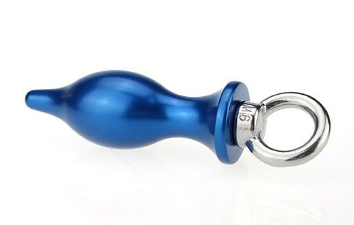 Синяя металлическая пробка с кольцом - 16 см. от 4sexdreaM