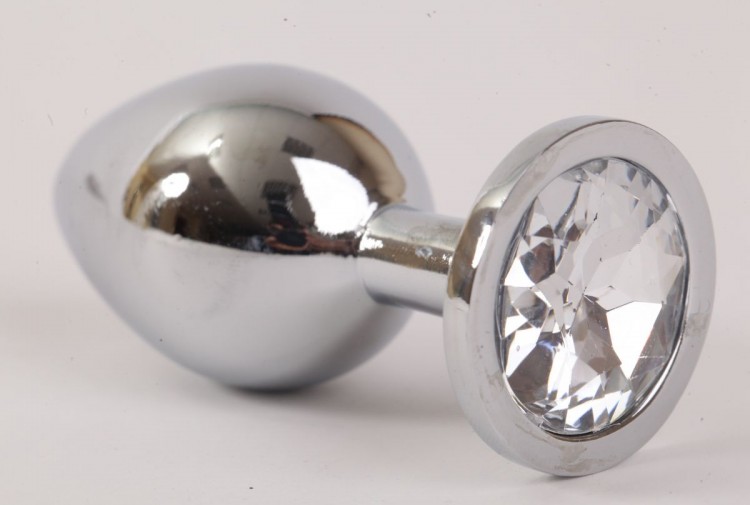Серебристая анальная пробка с прозрачным стразом - 8,2 см. от 4sexdreaM