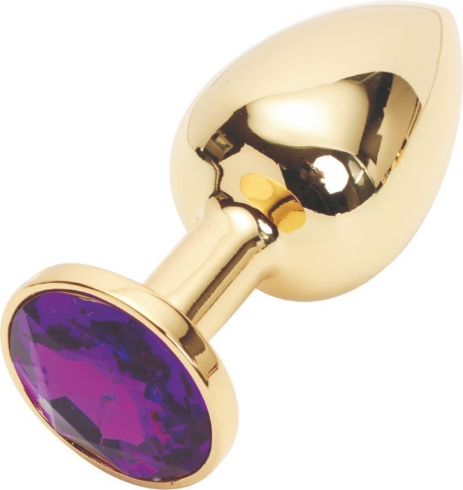 Золотистая анальная пробка с фиолетовым кристаллом размера M - 8 см. от Vandersex