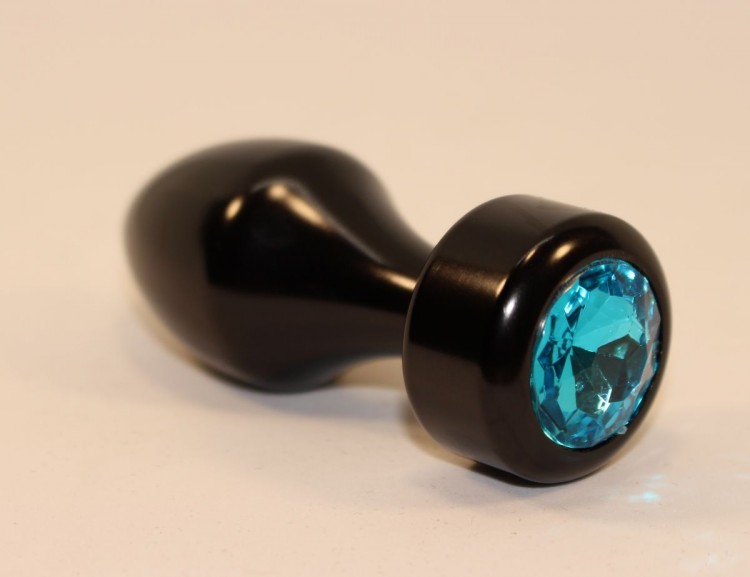 Чёрная анальная пробка с голубым кристаллом - 7,8 см. от 4sexdreaM