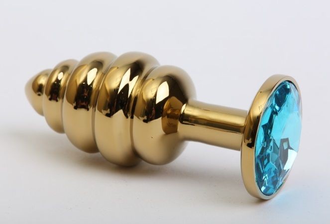 Золотистая рифлёная пробка с голубым стразом - 8,2 см. от 4sexdreaM