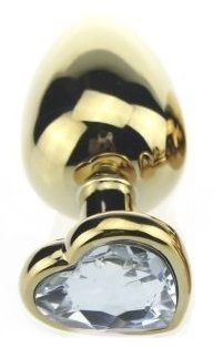 Золотистая пробка с прозрачным кристаллом-сердечком - 7,5 см. от 4sexdreaM