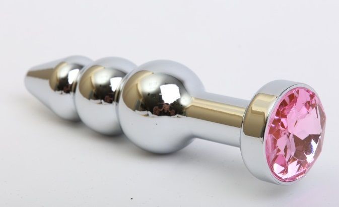 Серебристая анальная ёлочка с розовым кристаллом - 11,2 см. от 4sexdreaM