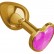 Золотистая анальная втулка с розовым кристаллом-сердцем - 7 см. от Сумерки богов