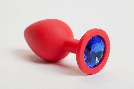 Красная силиконовая анальная пробка с синим стразом - 8,2 см. от 4sexdreaM