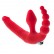 Красный безремневой страпон с вибрацией и анальным отростком от ToyFa
