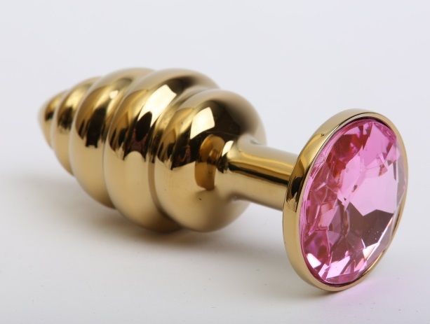 Золотистая рифлёная пробка с розовым стразом - 8,2 см. от 4sexdreaM