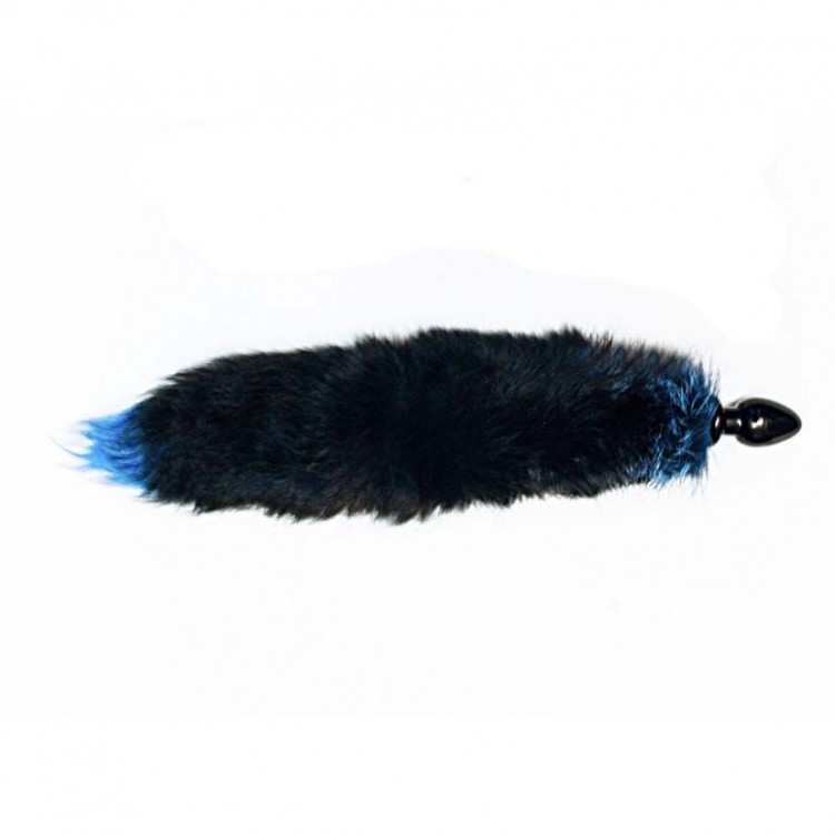 Черная анальная пробка с голубым лисьим хвостом от Wild Lust
