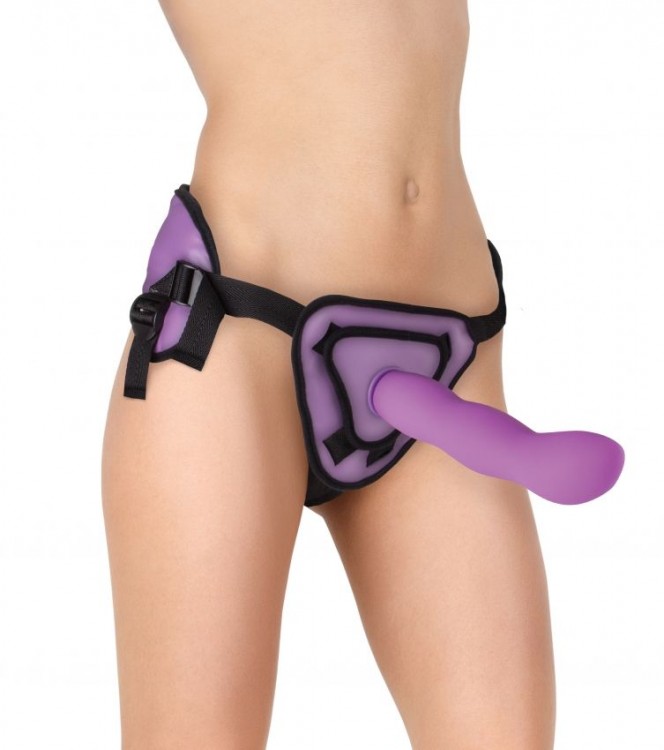 Фиолетовый страпон Deluxe Silicone Strap On 10 Inch с волнистой насадкой - 25,5 см. от Shots Media BV
