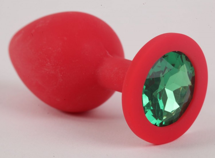 Красная силиконовая пробка с зеленым кристаллом - 9,5 см. от 4sexdreaM