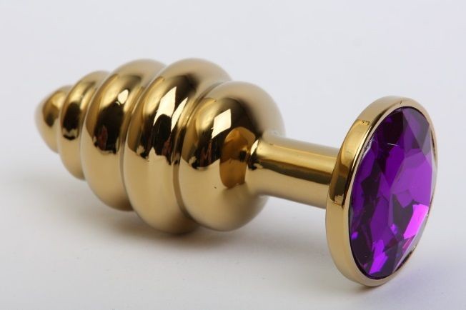 Золотистая рифлёная пробка с фиолетовым стразом - 8,2 см. от 4sexdreaM