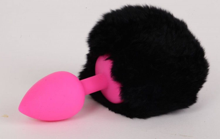 Розовая анальная пробка с черным хвостом  Задорный Кролик от 4sexdreaM
