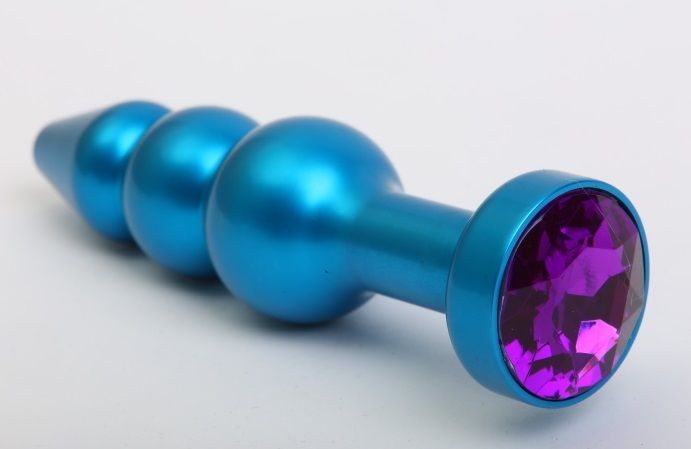 Синяя фигурная анальная пробка с фиолетовым кристаллом - 11,2 см. от 4sexdreaM