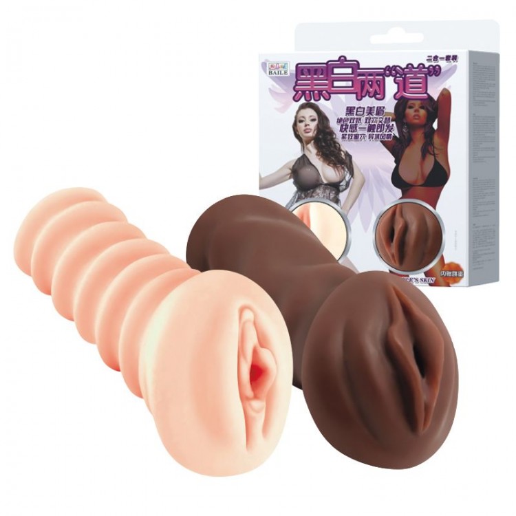 Комплект мастурбаторов-вагин - телесная и темнокожая от Baile