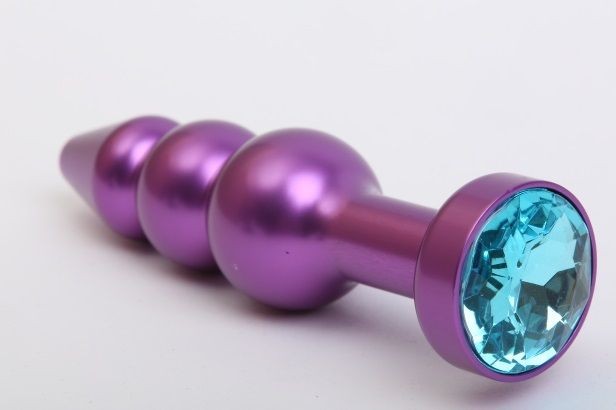 Фиолетовая фигурная анальная ёлочка с голубым кристаллом - 11,2 см. от 4sexdreaM