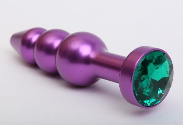 Фиолетовая фигурная анальная ёлочка с зелёным кристаллом - 11,2 см. от 4sexdreaM