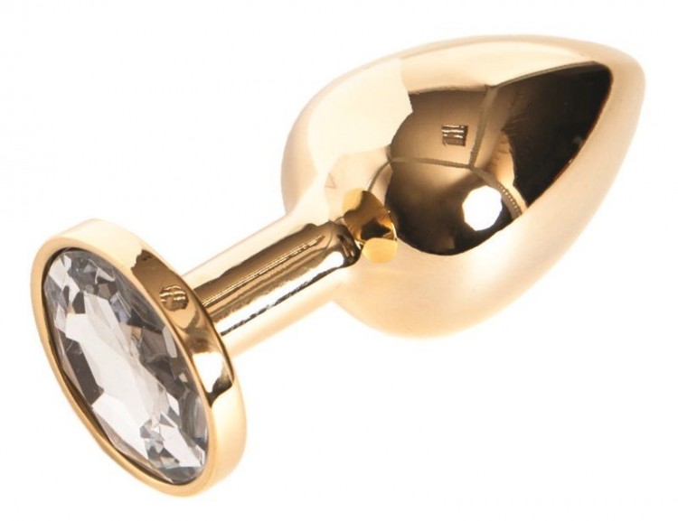 Золотистая маленькая анальная втулка с прозрачным кристаллом - 6 см. от ToyFa
